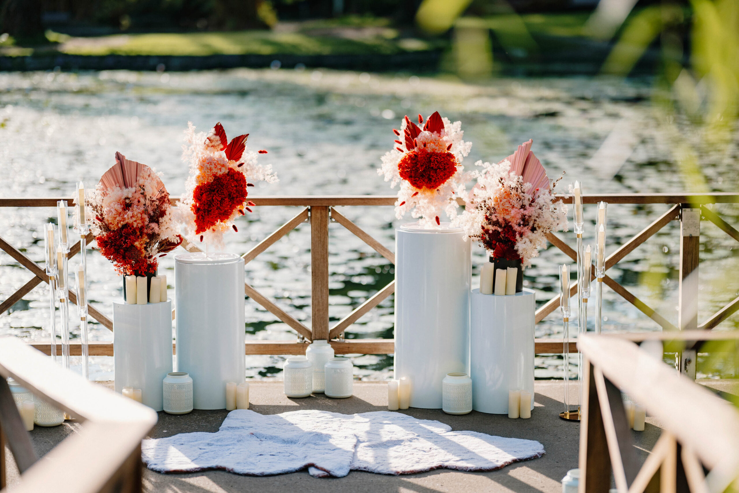 romantic lakeside proposal setup in Brisbane