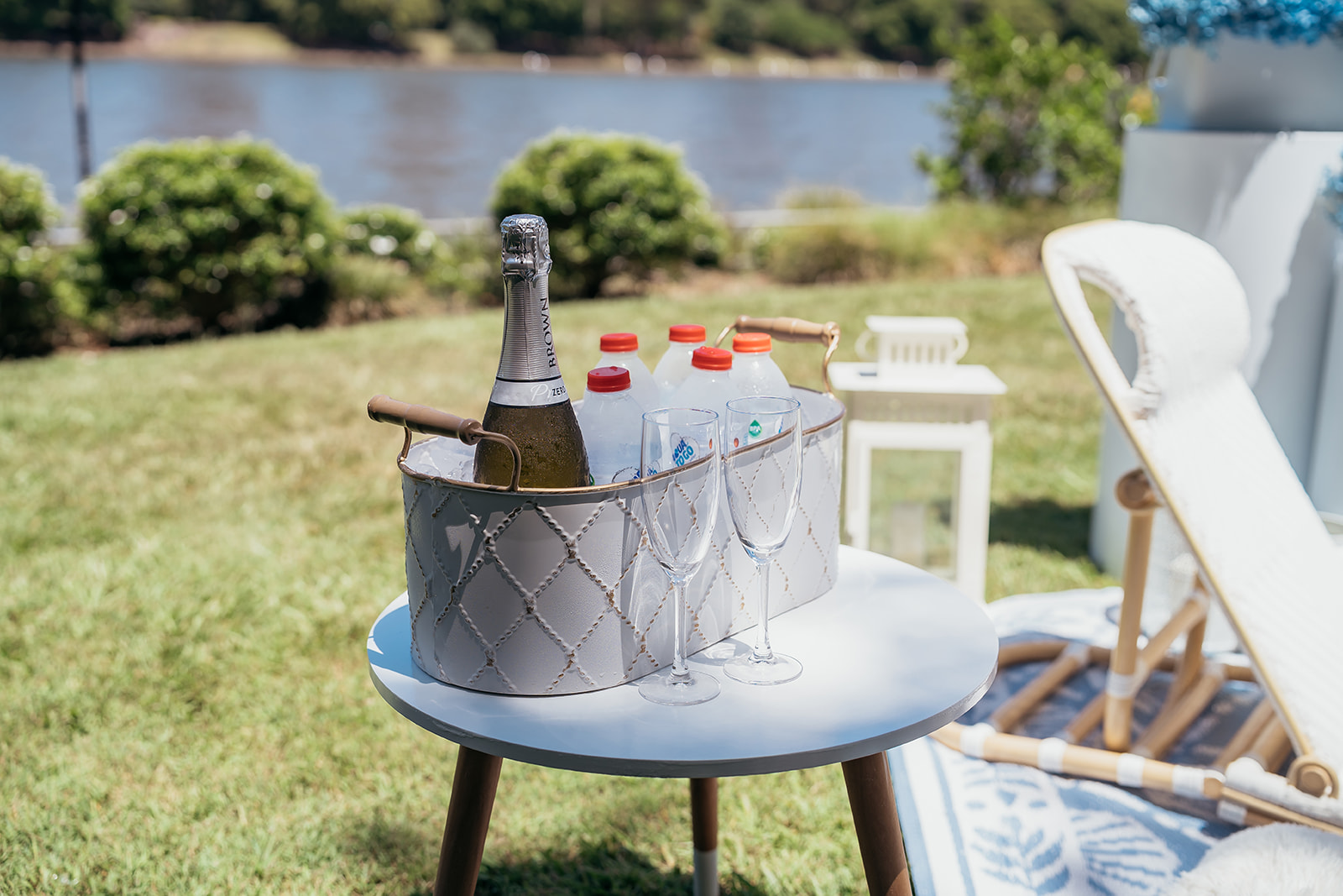 proposal decor details white ice filled drinks tub with champagne and waters